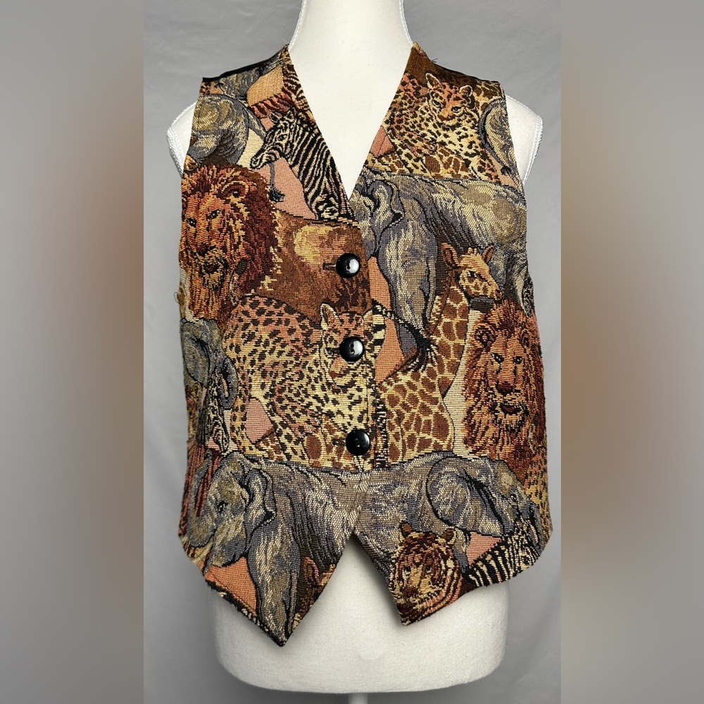 FACETS Vintage Animal Print‎ Embroidered Novelty Zoo Maximalist Vest Size M